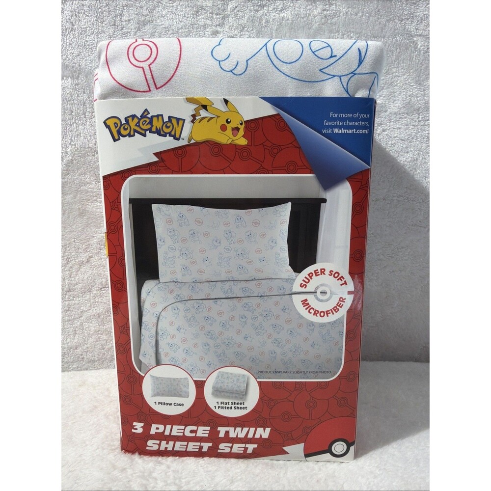 Pokemon Twin Sheet Set 3 Piece Pikachu Pokeball Microfiber Kids Bedding
